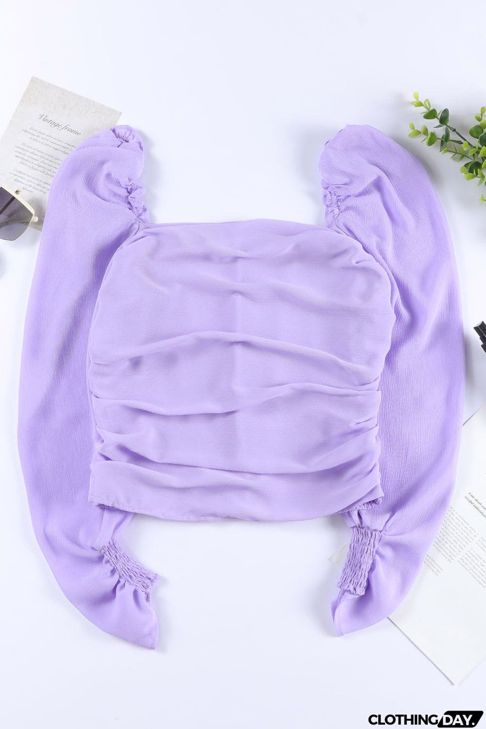 Crinkle Square Neck Puff Sleeve Top