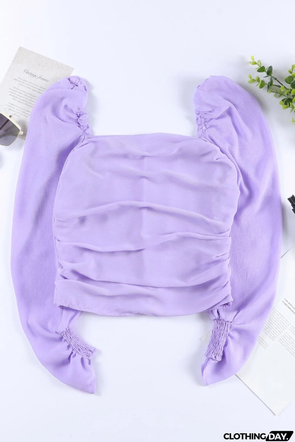 Crinkle Square Neck Puff Sleeve Top