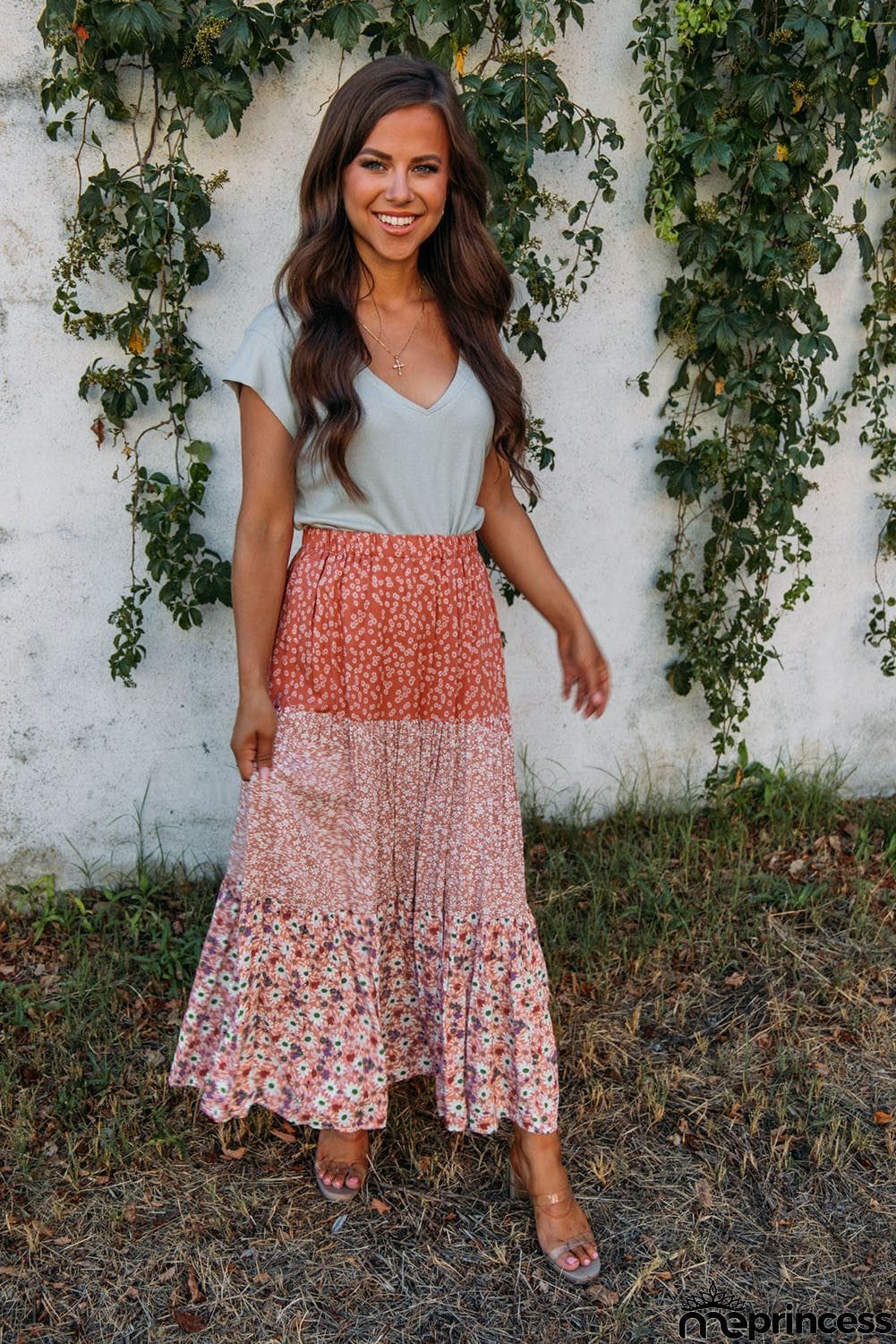 Floral Patchwork High Waist Maxi Skirt