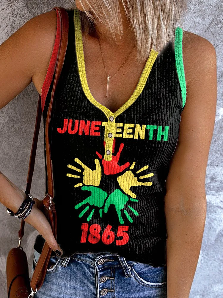 Comstylish Women's Black Juneteenth 1865  Pattern Button Up Tank Top