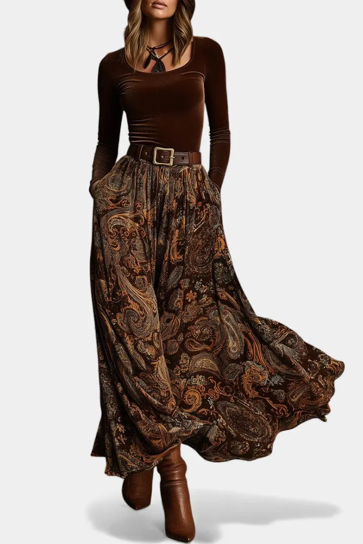 Velvet Top with Paisley Maxi Skirt Set