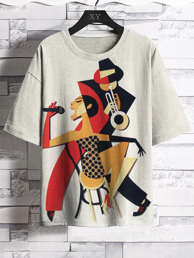 Men's A Woman Singing Geometric Art Print Casual Half Sleeve T-Shirt