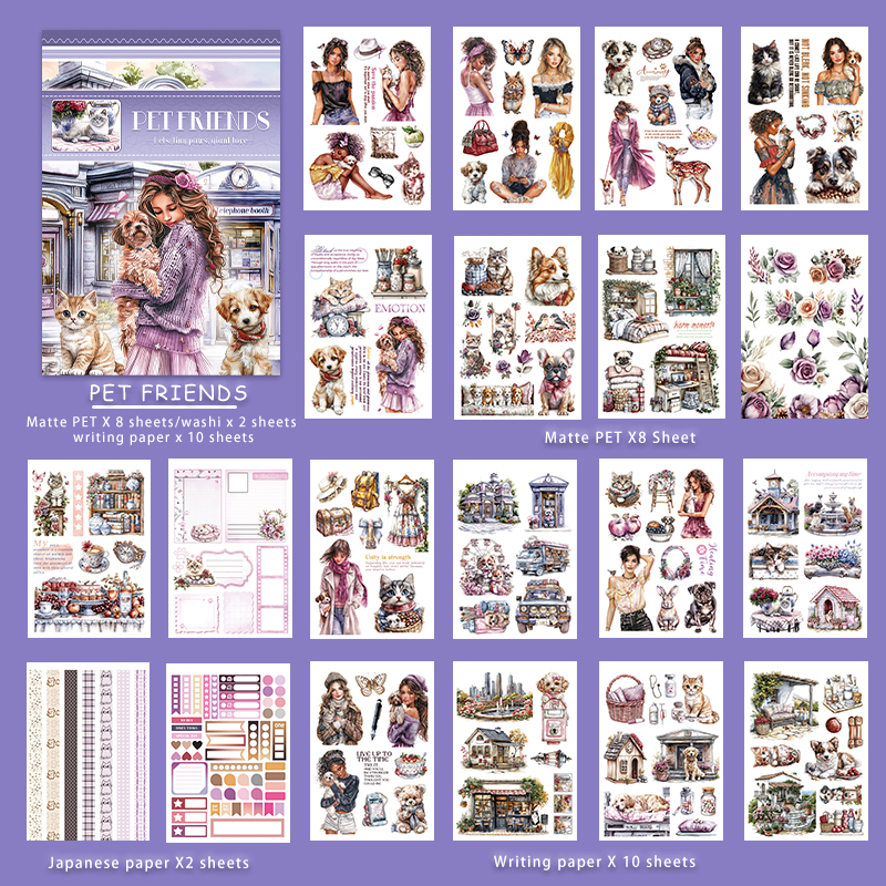 Sticker Book - A5 Vintage Cats and Dogs Character 