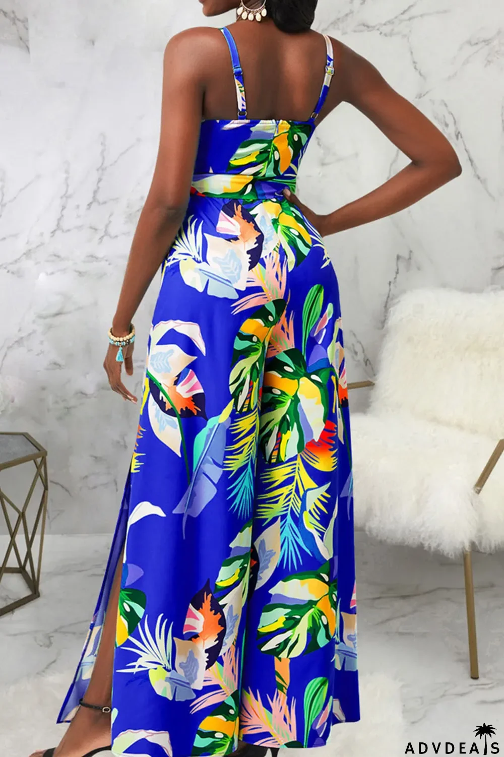 Red Casual Print Patchwork Spaghetti Strap Straight Jumpsuits