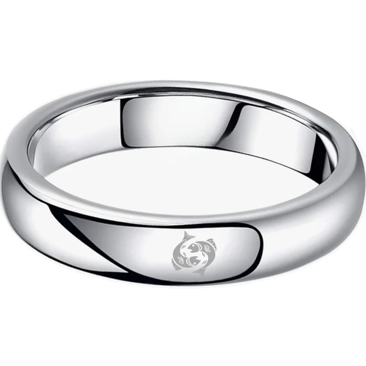 4MM 6MM 8MM Sliver Pisces Tungsten Carbide Rings Prints Laser Design Domed Top Tungsten Wedding Bands 