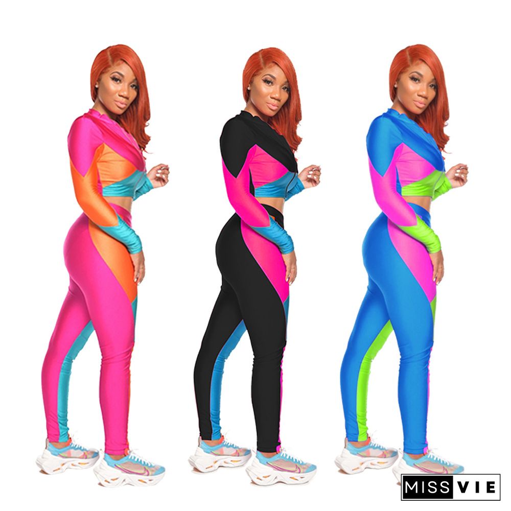 Hot-selling Color Block Mosaic Printing Leisure Two-piece Set