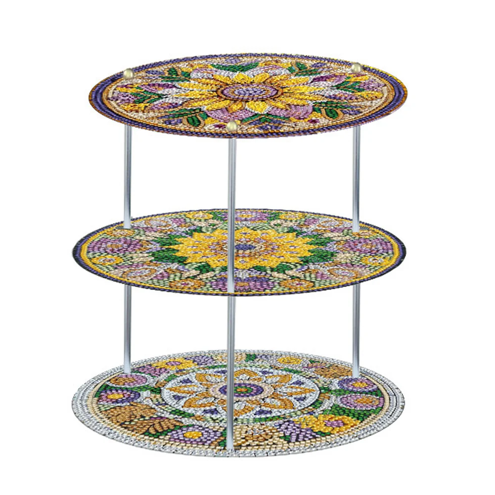 3 Tier Vintage Mandala Acrylic DIY Diamond Painting Round Serving Tray for Home Table