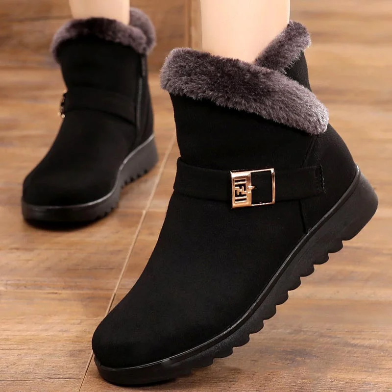 Qengg Boots Women 2021 Thick Plush Warm Snow Boots Women Zipper Comfortable Outdoor Ankle Boots Casual Cotton Shoes