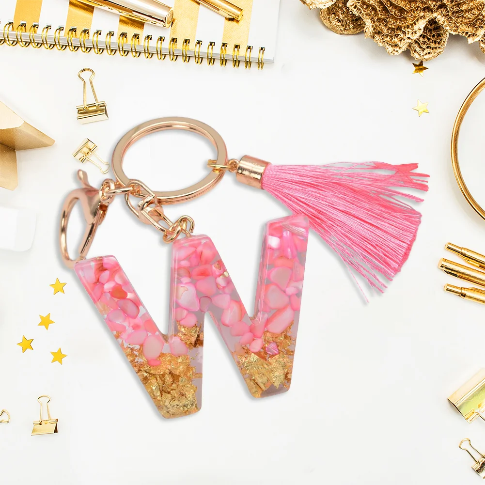Resin Initial Key Ring with Tassel Alphabet Keyring for Car Keys Wallet Handbags