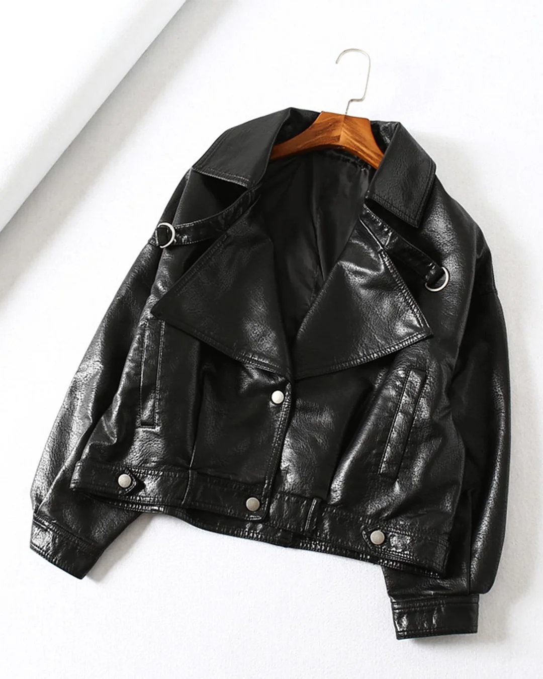 FTLZZ New Spring Autumn Green Faux Leather Jackets Casual Women Short Vintage Loose Pu Jackets Female Black Red Leather Coats