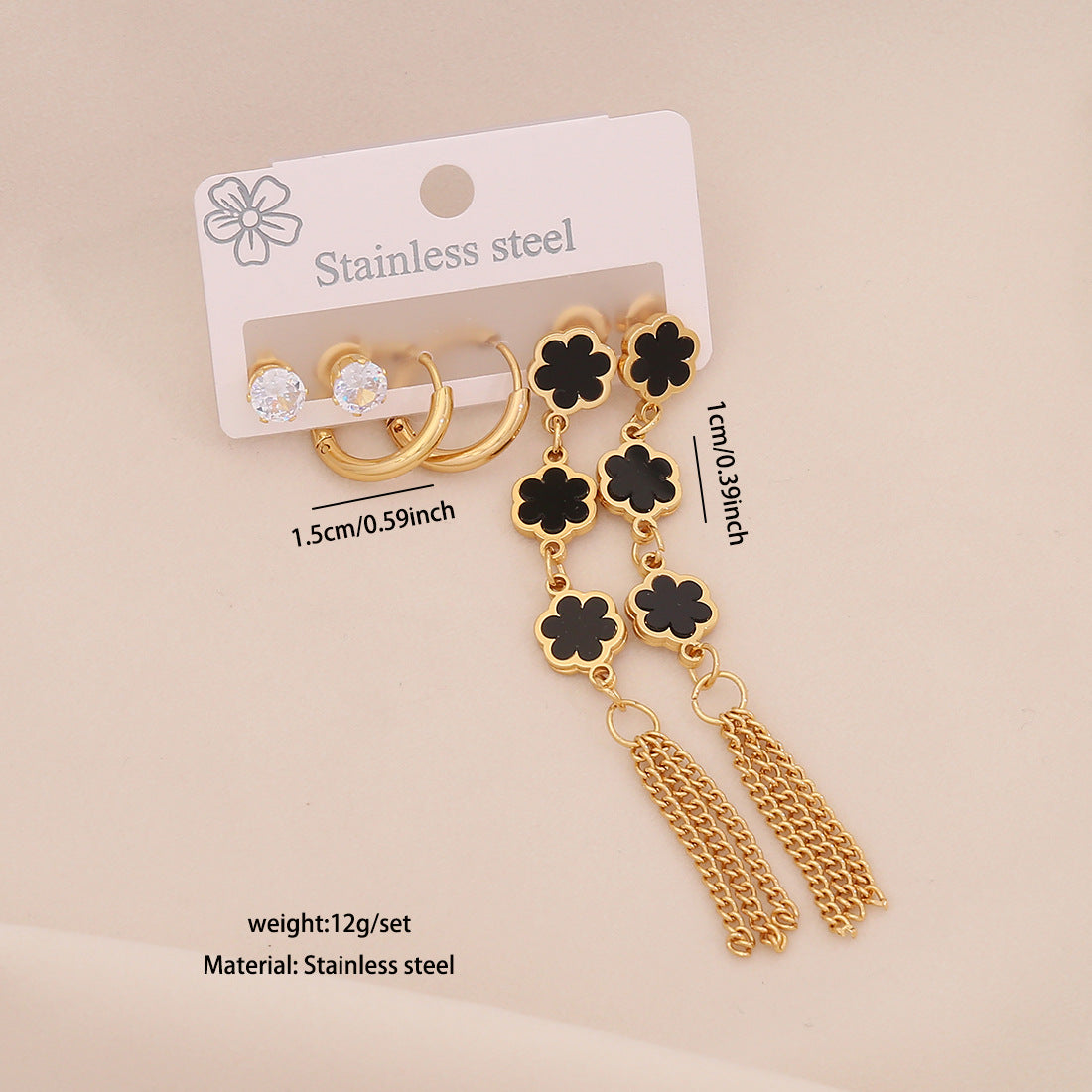 Niche Long Love Titanium Steel Earrings Set Six-Leaf Flower Earrings Stainless Steel E605