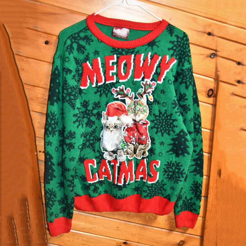 Comstylish Ugly Christmas Sweater Meowy Catmas Pattern Sweater