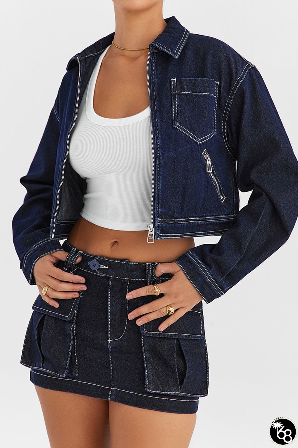 Casual Solid Patchwork Zipper Turndown Collar Long Sleeve Regular Denim Jacket | 168DEAL