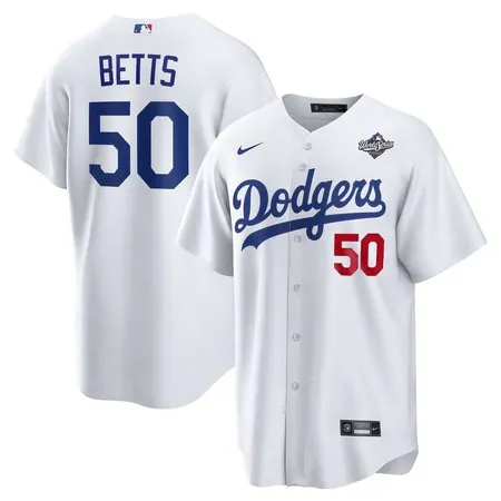 Youth Los Angeles Dodgers #50 Mookie Betts  White 2025 World Series Home Limited Jersey