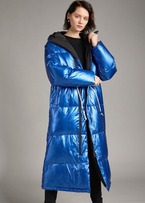 Boho Blue hooded Pockets long Winter Duck Down down coat CK494- Fabulory
