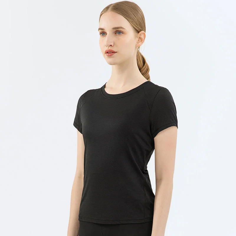 Buy Hergymclothing black jacquard weave quick dry moisture wicking see through running t shirt online