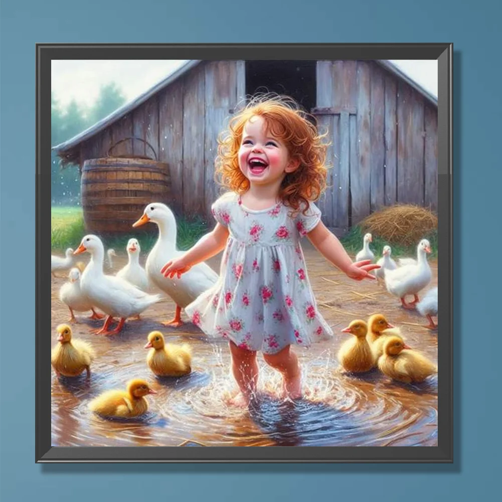 Diamond Painting - Full Round Drill - Farm Duck Girl(Canvas|30*30cm)