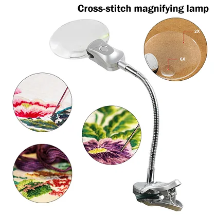 Magnifying Glass Desk Lamp with Clamp for Diamond Painting Cross Stitches