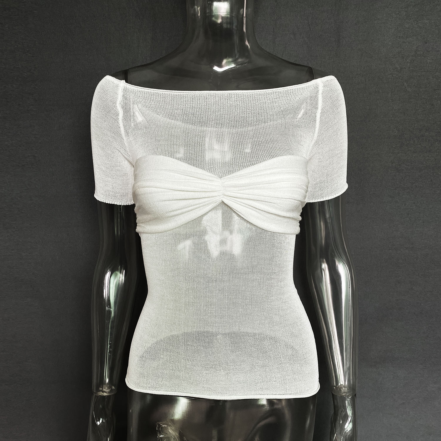 Ootddress Short Sleeve Mesh Top Shirt For Women Off-Shoulder See-Through Knit Sexy Pullover Summer Sheer New 2025 Ladies T-shirt