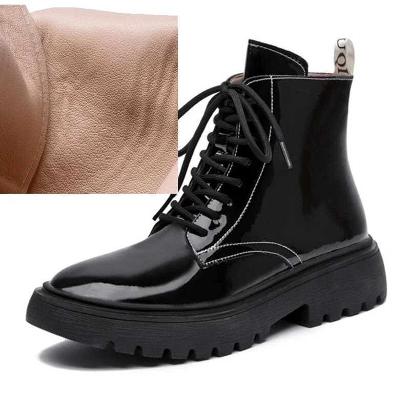 AIYUQI Women Martin Boots Winter 2021 New Genuine Leather Fashion Women Ankle Boots Lace Up Fur Women Motorcycle Boots