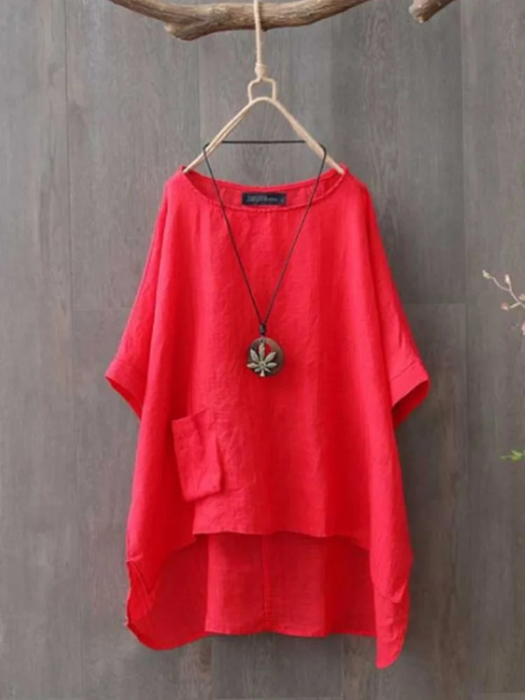 Cotton Linen Solid Color Casual Top