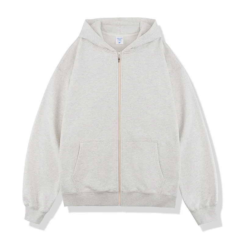 Solid color loose zipper hooded sweatshirt