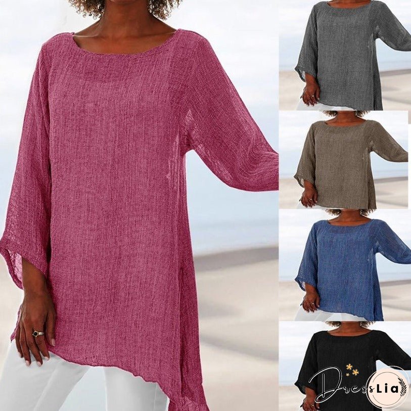 Women's Solid Color Versatile Casual Irregular Long Blouses