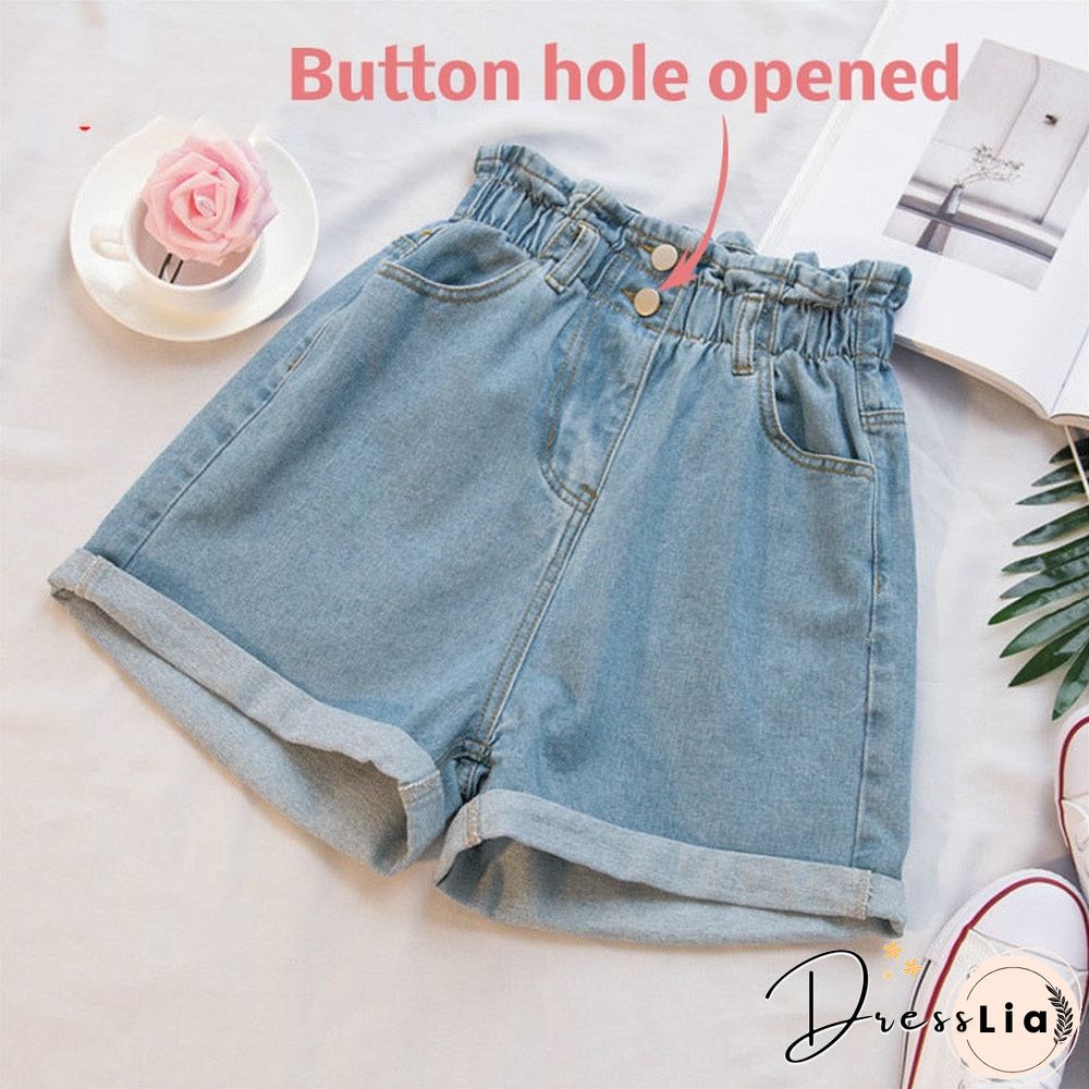 Plus Size Summer Black Women'S Denim Shorts Large Size 5Xl Harem Ruffle White High Waisted Shorts Elastic Waist Jeans For Women