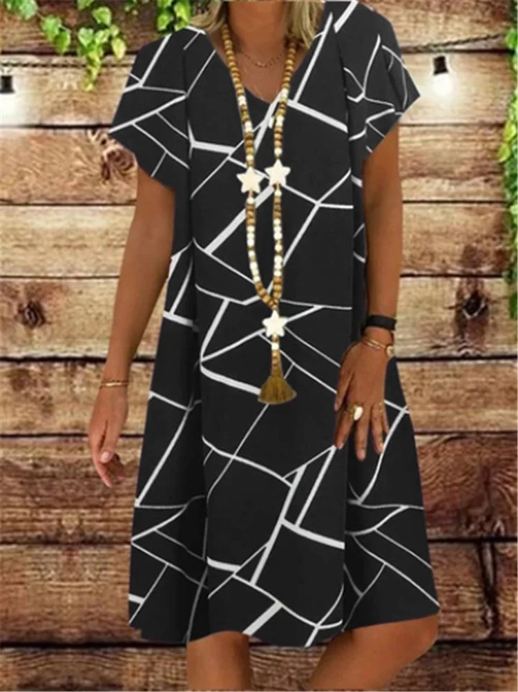 Casual Short Sleeve Printed Weaving Dress