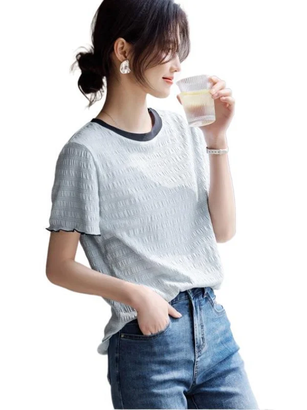 Athvotar Athvotar Collage Texture Of Wood Ear By The Short-Sleeved T-Shirt Women's Summer Splicing Color Design Design Slim Slim Top