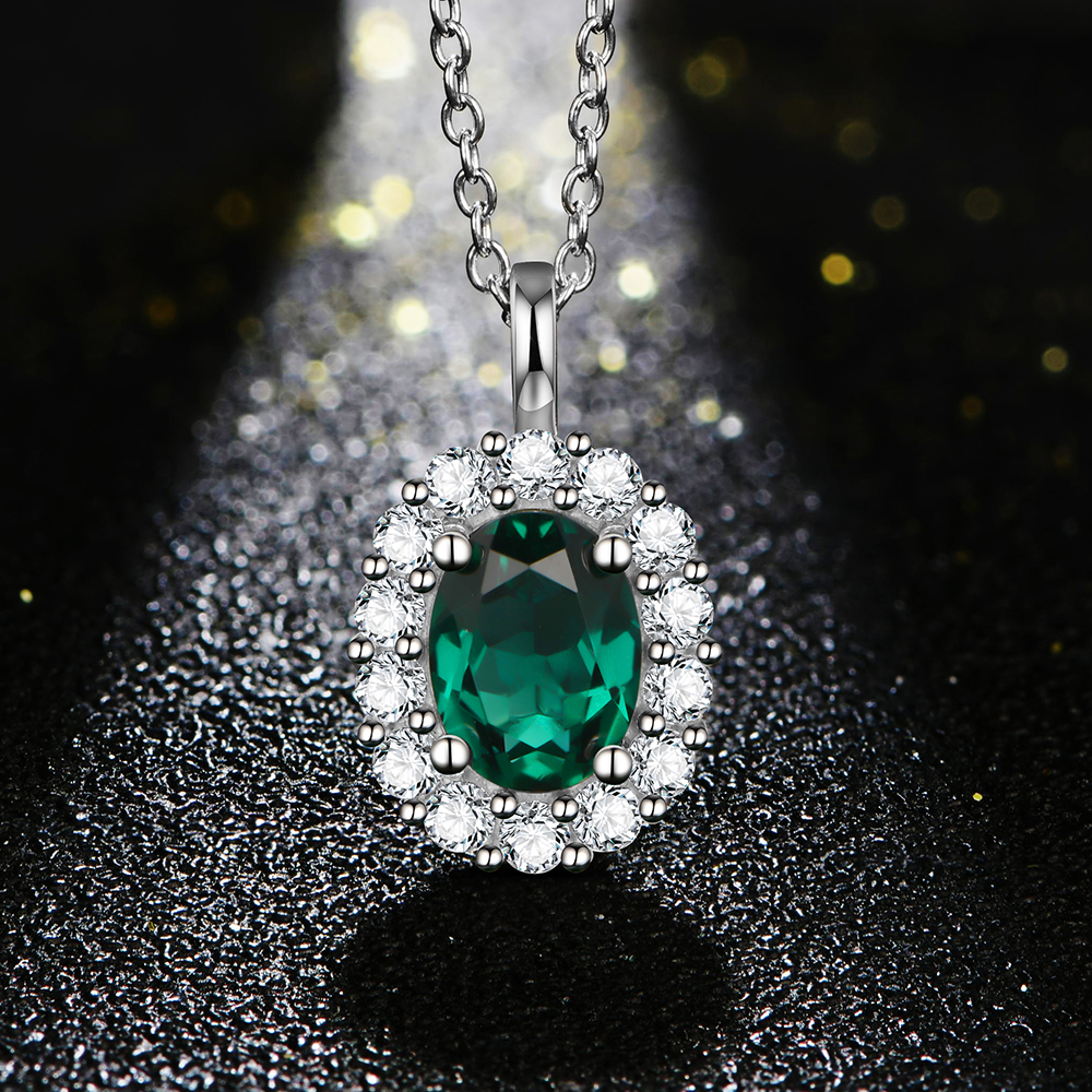  Vintage 925 Sterling Silver Oval Cut Created Moissanite Emerald Gemstone Pendant Necklace Fine Jewelry 