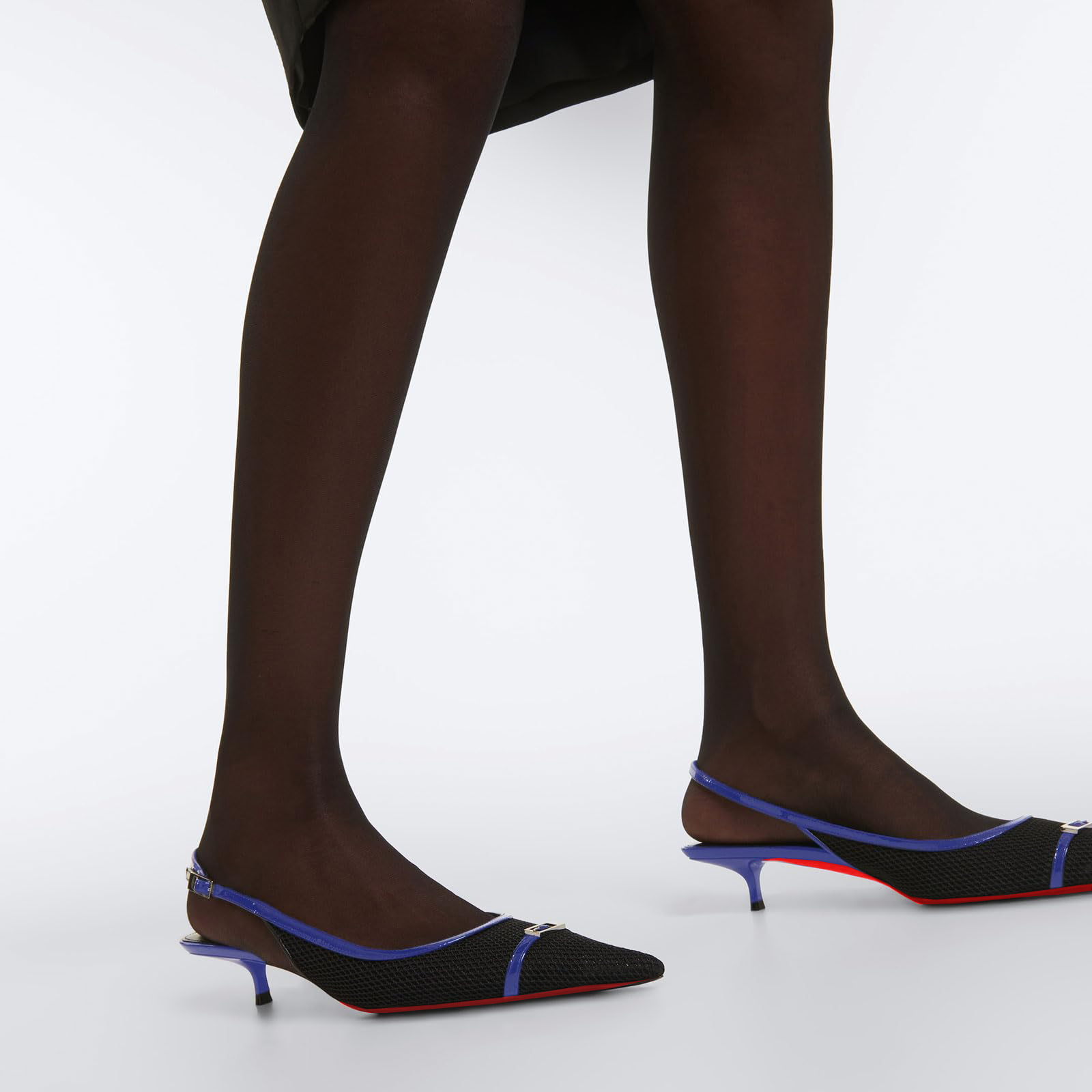 2.36" Women's Pointed Toe Red Bottom Sandals Slingback Shoes Kitten Heel Pumps Mesh Summer Shoes-MERUMOTE