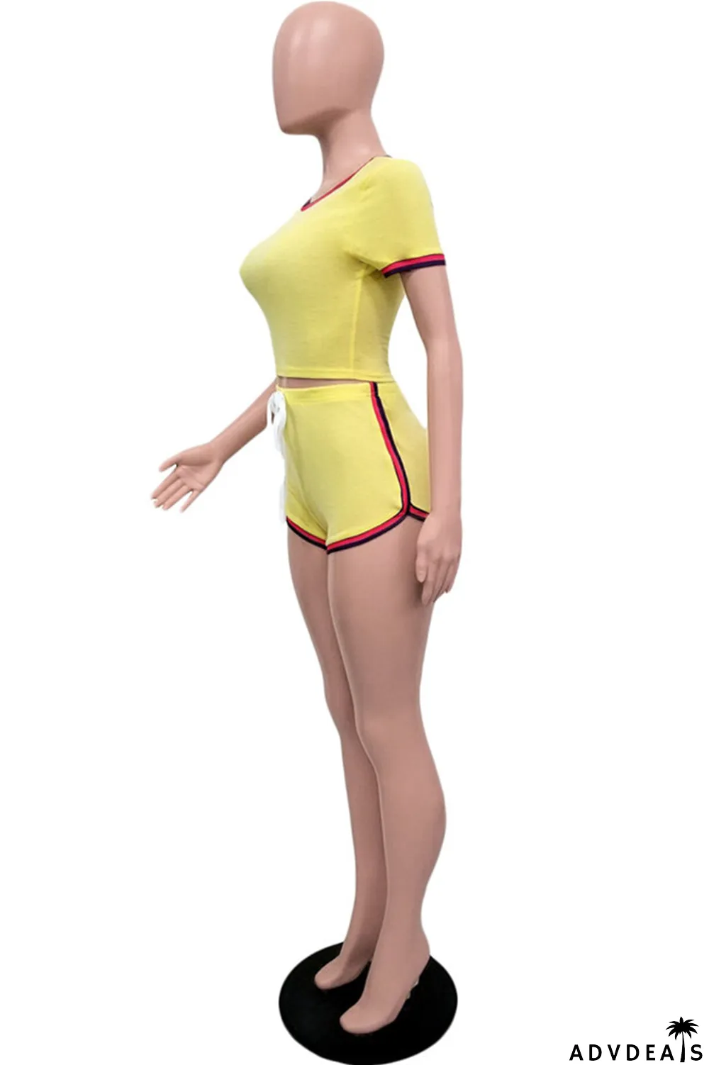 Yellow Fashion Casual Striped Solid Split Joint O Neck Short Sleeve Two Pieces