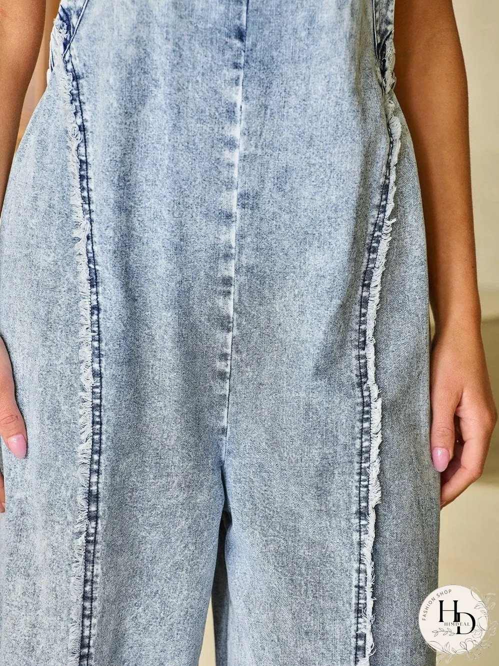 Vintage Beau Blue Denim Overall with Frayed Exposed Seam