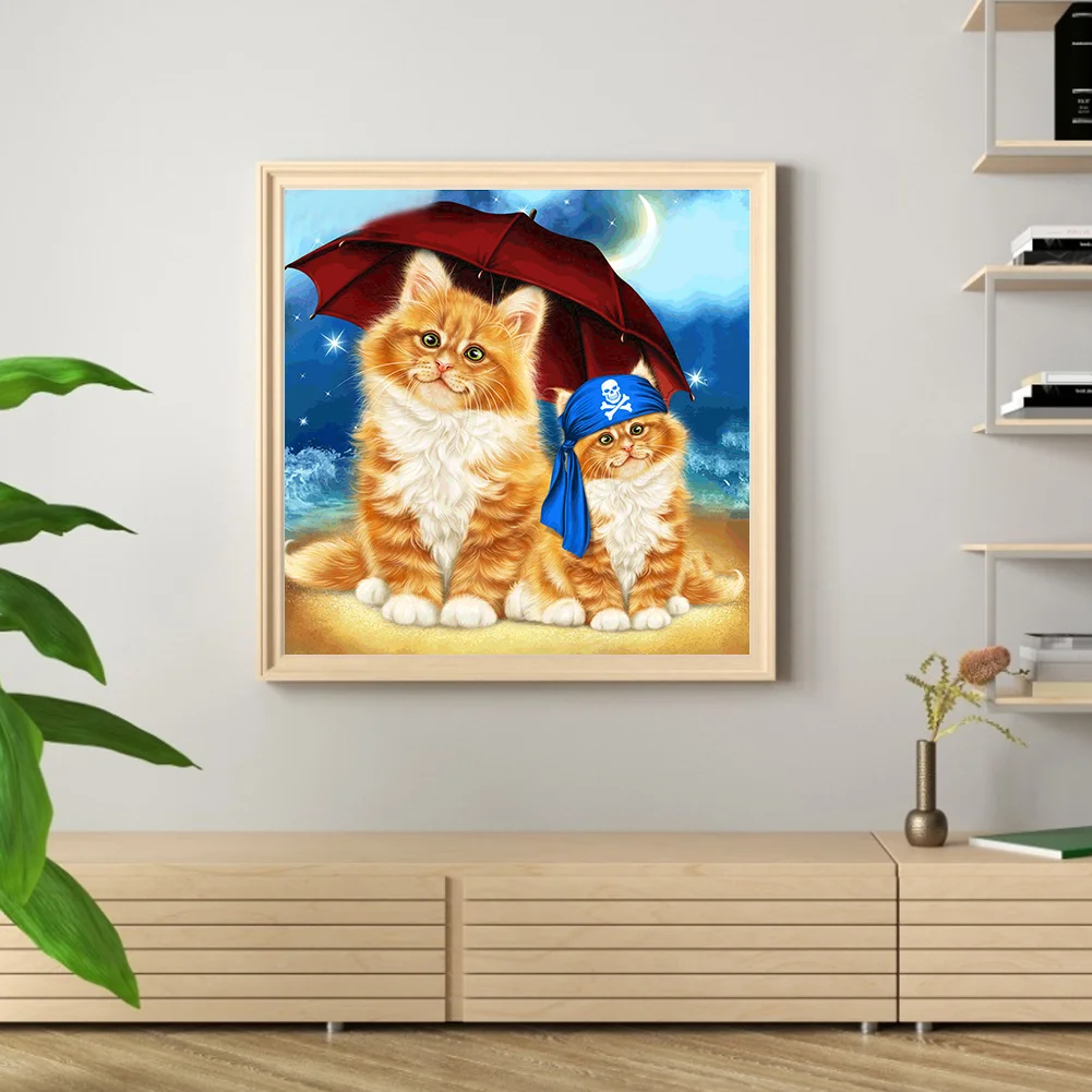 Sandy Beach Umbrella Cat 5D DIY Diamond Painting Kits Full Round Drill (B5426)