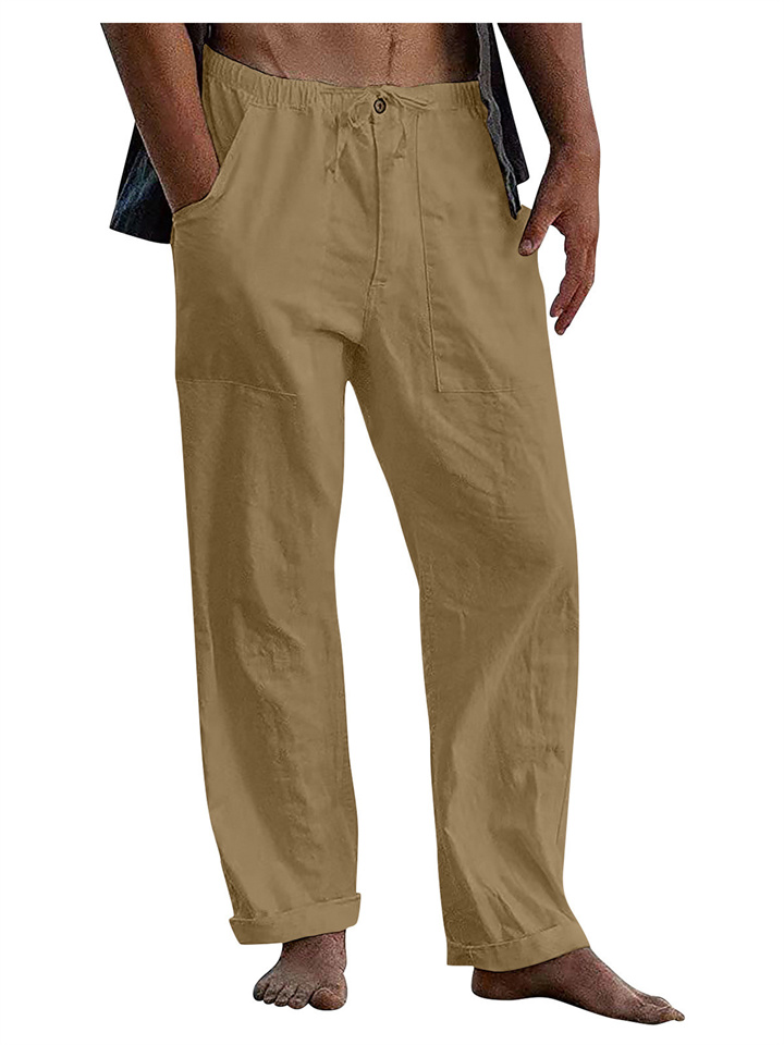 Men's Linen Pants Yoga Beach Loose Casual Summer Waist Drawstring Loose Pants-JRSEE