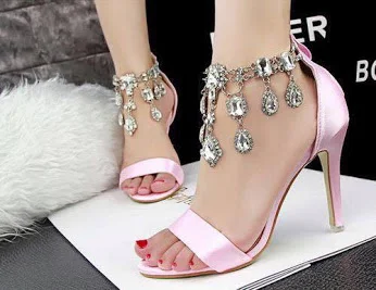 Pink Jeweled Satin Wedding Stiletto Heels Vdcoo