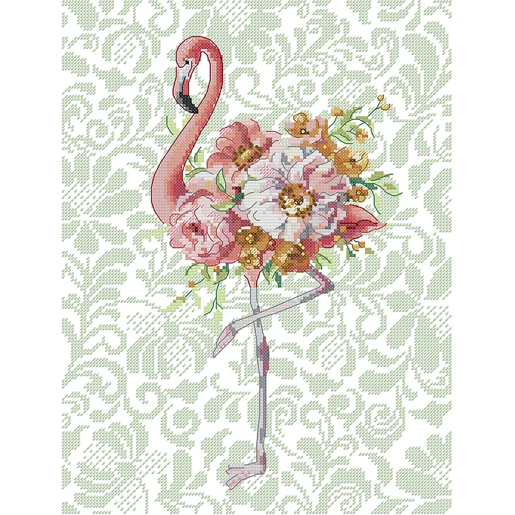 Flamingo With Flowers - Printed Cross Stitch 14CT 30*38CM