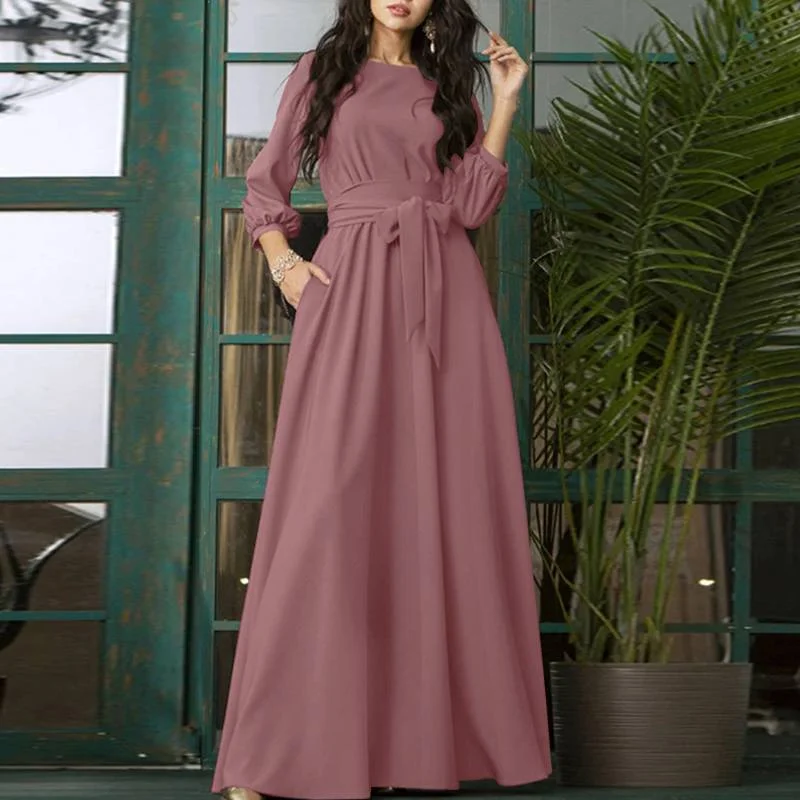 Elegant Party Sundress ZANZEA  Vintage Summer 3/4 Sleeve Solid Dress Women Spring Vestidos Casual Maxi Long Dresses