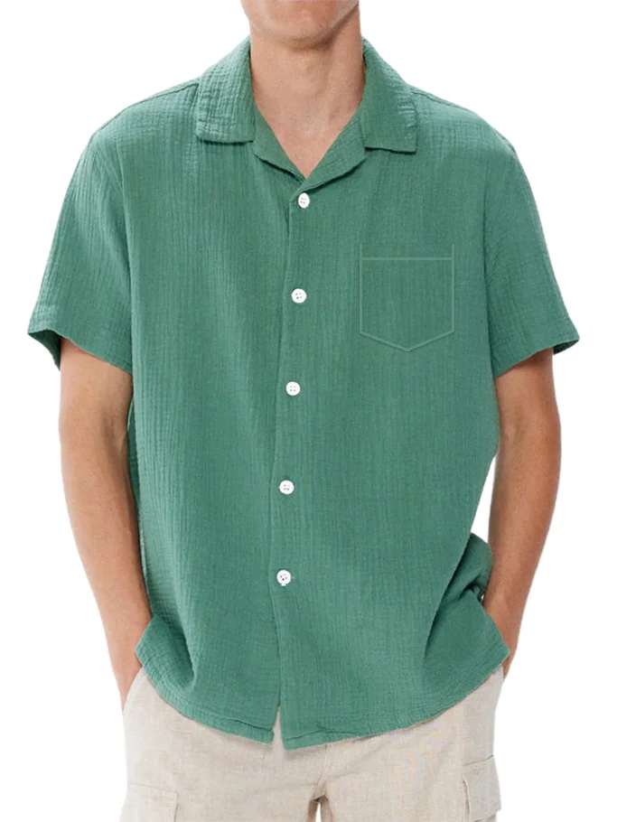 Men's Cuban Collar Pocket Summer Comfortable Simple Short-sleeved Shirt