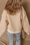 Women's Elegant Warm Rhombus Textured Knit Mock Neck Sweater