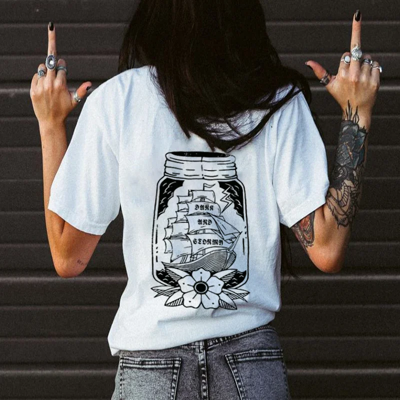Boat In A Bottle ​Printed Casual Women T-shirt - Krazyskull