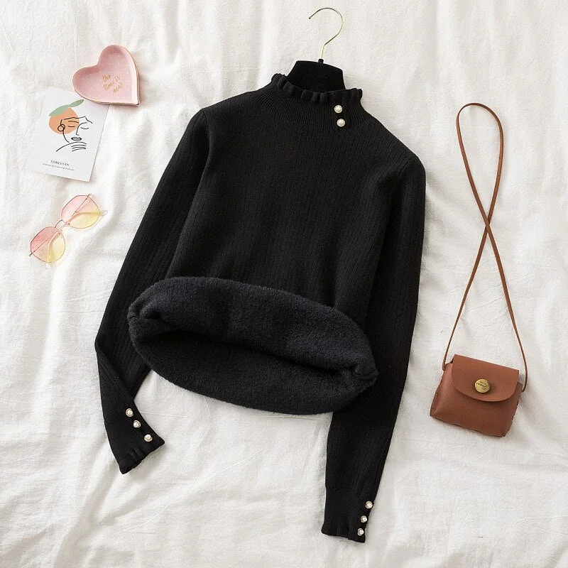 Christmas Gift 2023 Plus velvet Fashion Women's Turtlenecks Sweaters Striped Long Sleeve Knitted Pullovers Females Jumpers  Thick Sweaters Fall