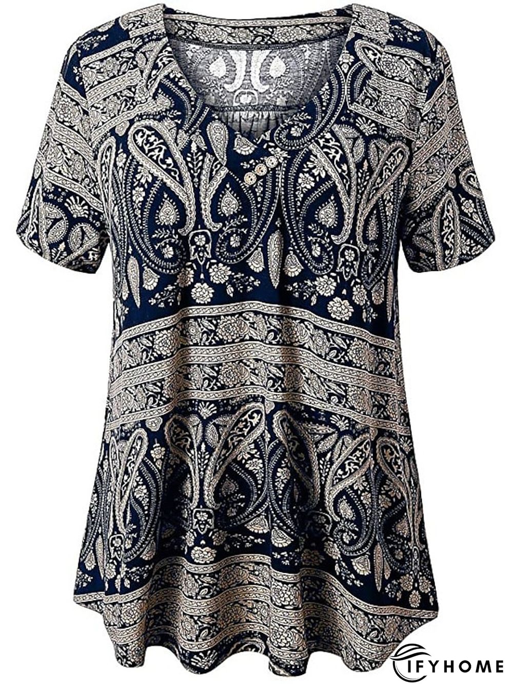 Women's Shirt Blouse Denim Blue Black White Leopard Floral Print Short Sleeve Casual Holiday Basic V Neck Regular Floral Plus Size M | IFYHOME