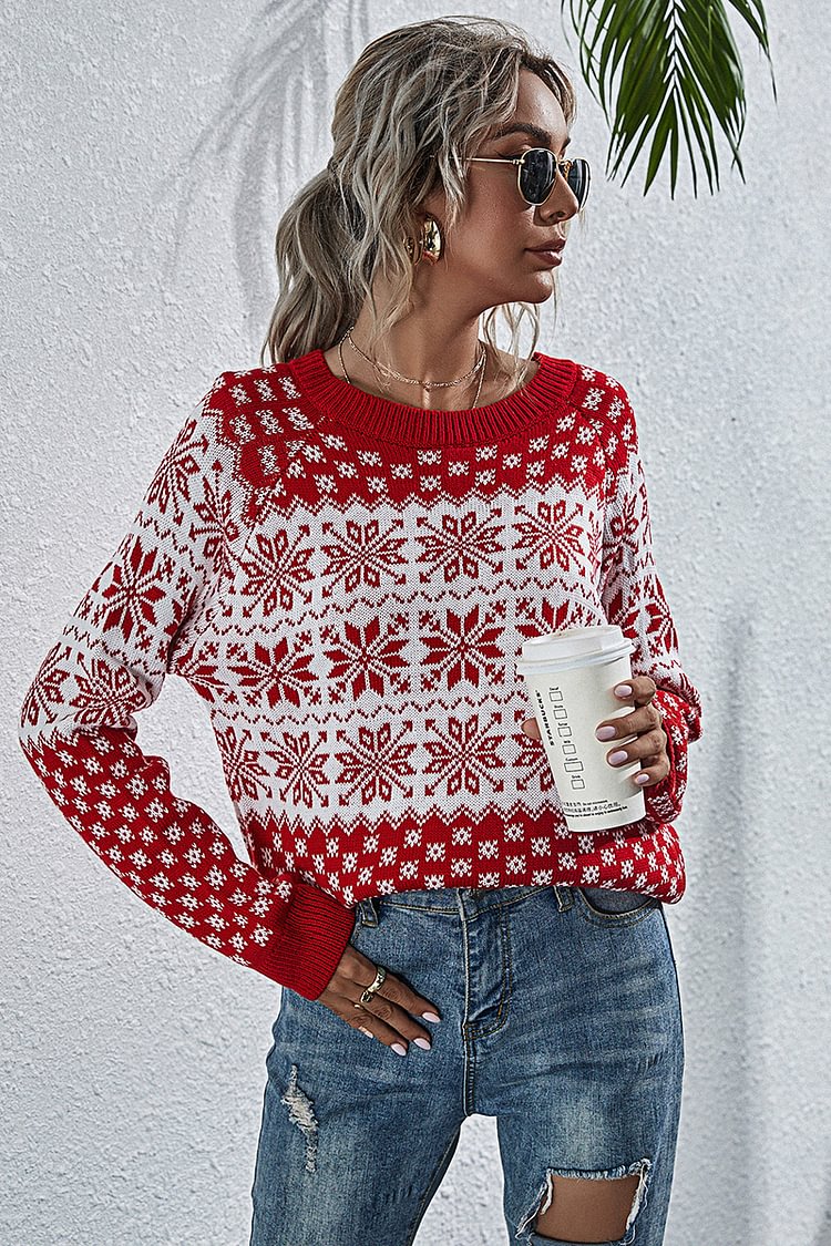 Knit Loose Reindeer Graphic Long Sleeve Sweater