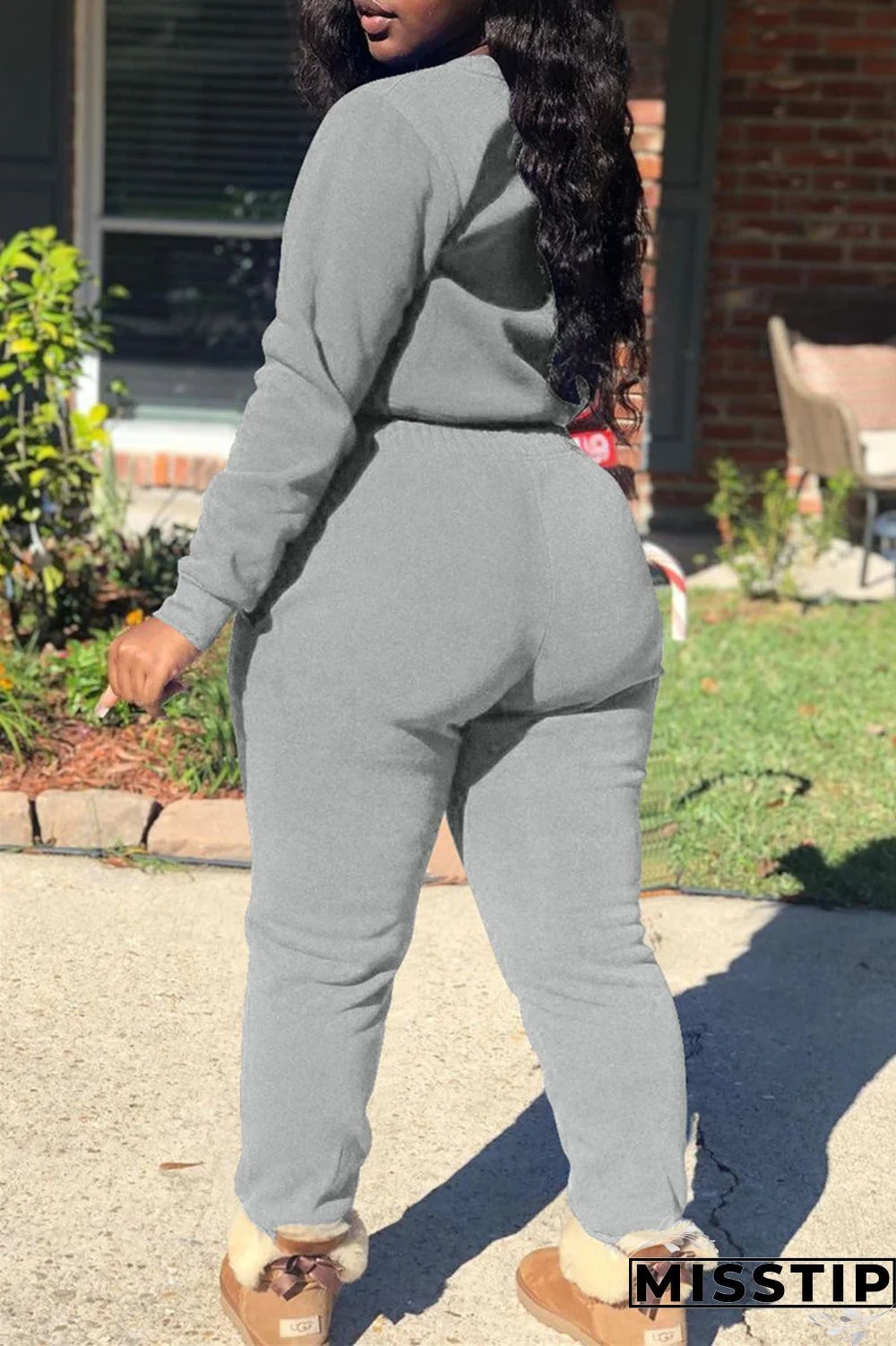 Coffee Fashion Casual Solid Basic O Neck Long Sleeve Two Pieces