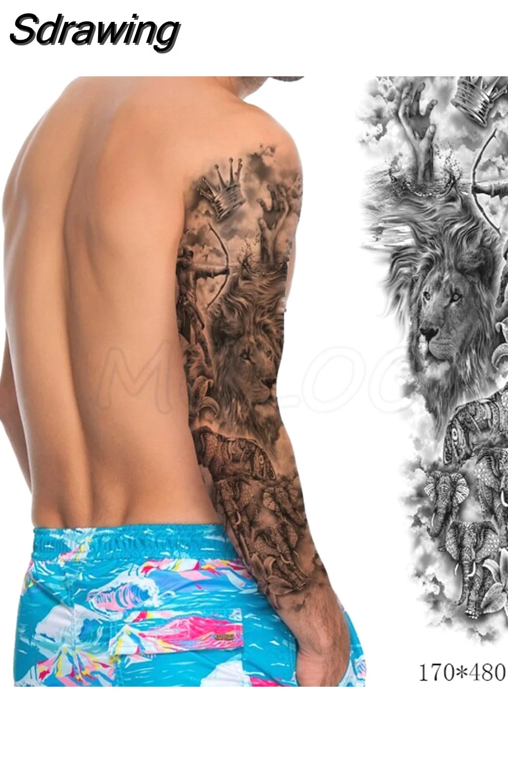 Sdrawing temporary tattoo sticker full arm lion king angel warrior lightning tree flower fake tatto flash tatoo to man woman 430-1