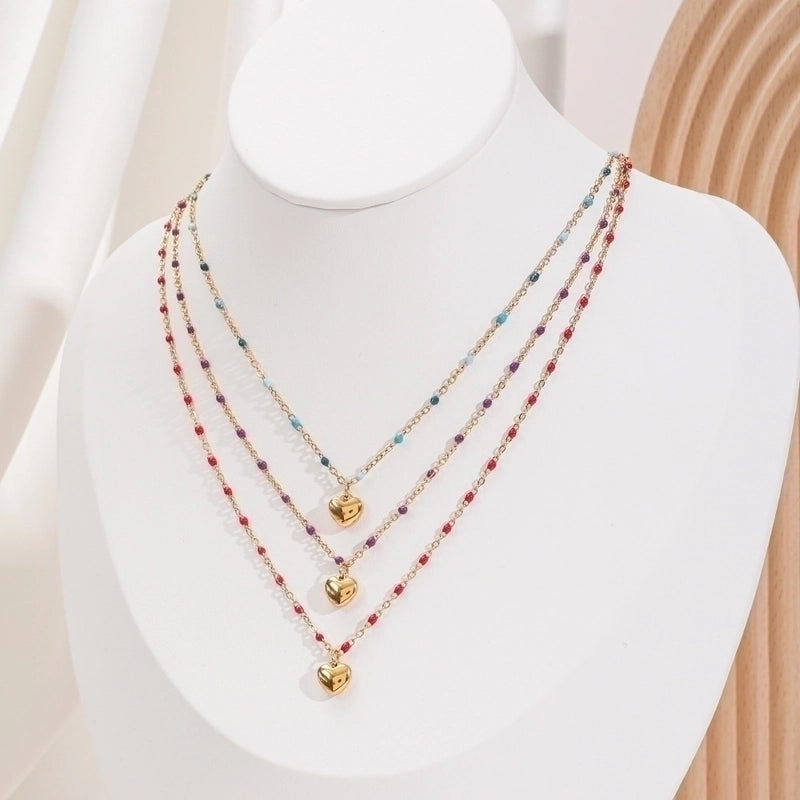 Minimalist Heart Shape Stainless Steel Titanium Steel Enamel Plating Pendant Necklace