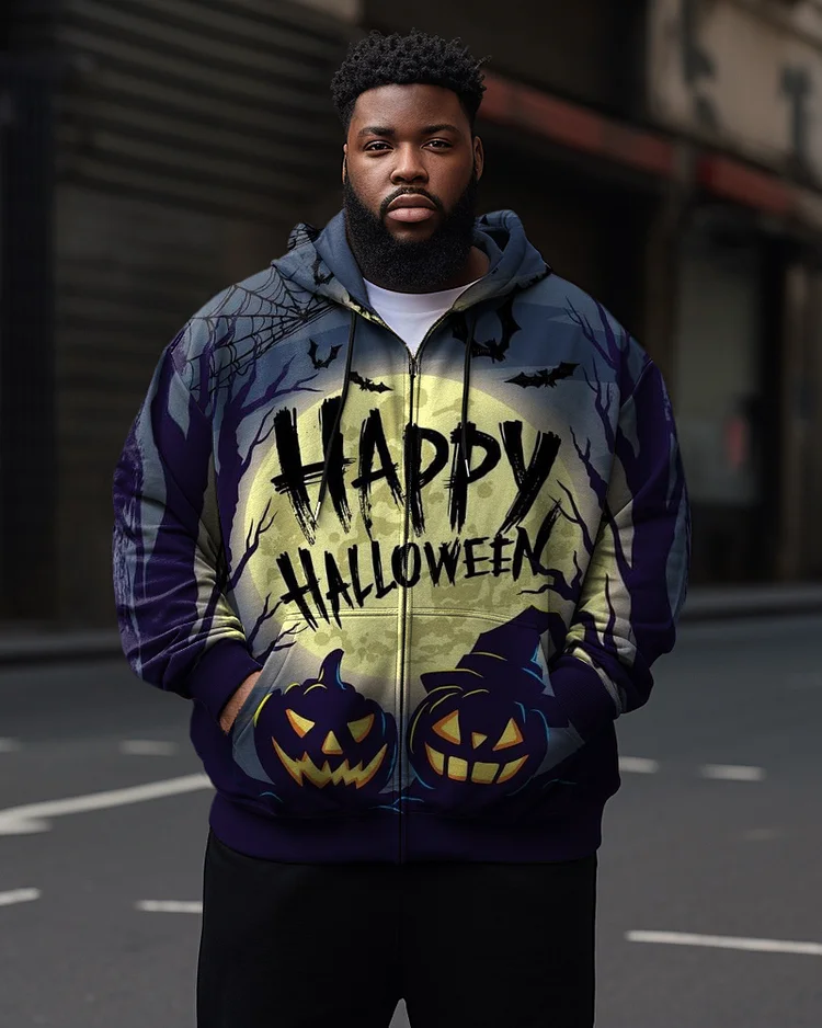 Happy Halloween Men's Plus Size Pumpkin Zip Hoodie