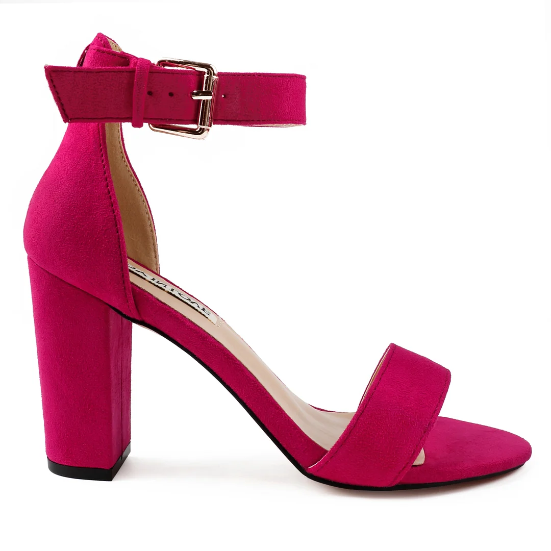 90mm Women's Ankle Strap Pumps Block Heel Suede Sandals Summer Shoes-MERUMOTE